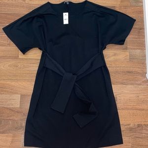 Short Sleeve Black Front Tie Dress